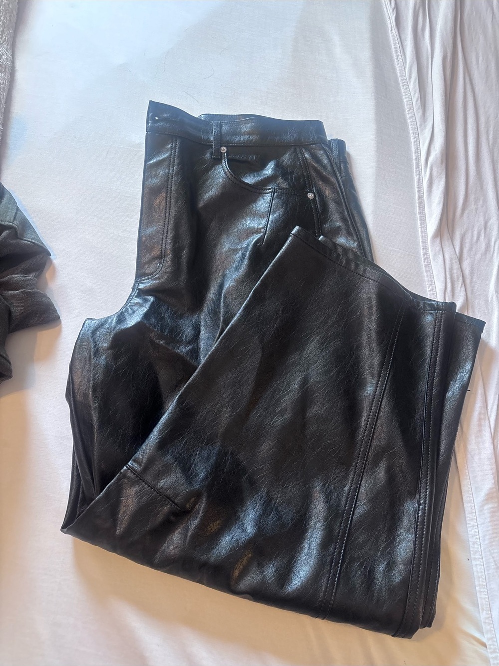 LOFT Black Faux Leather Wide-Leg Pants